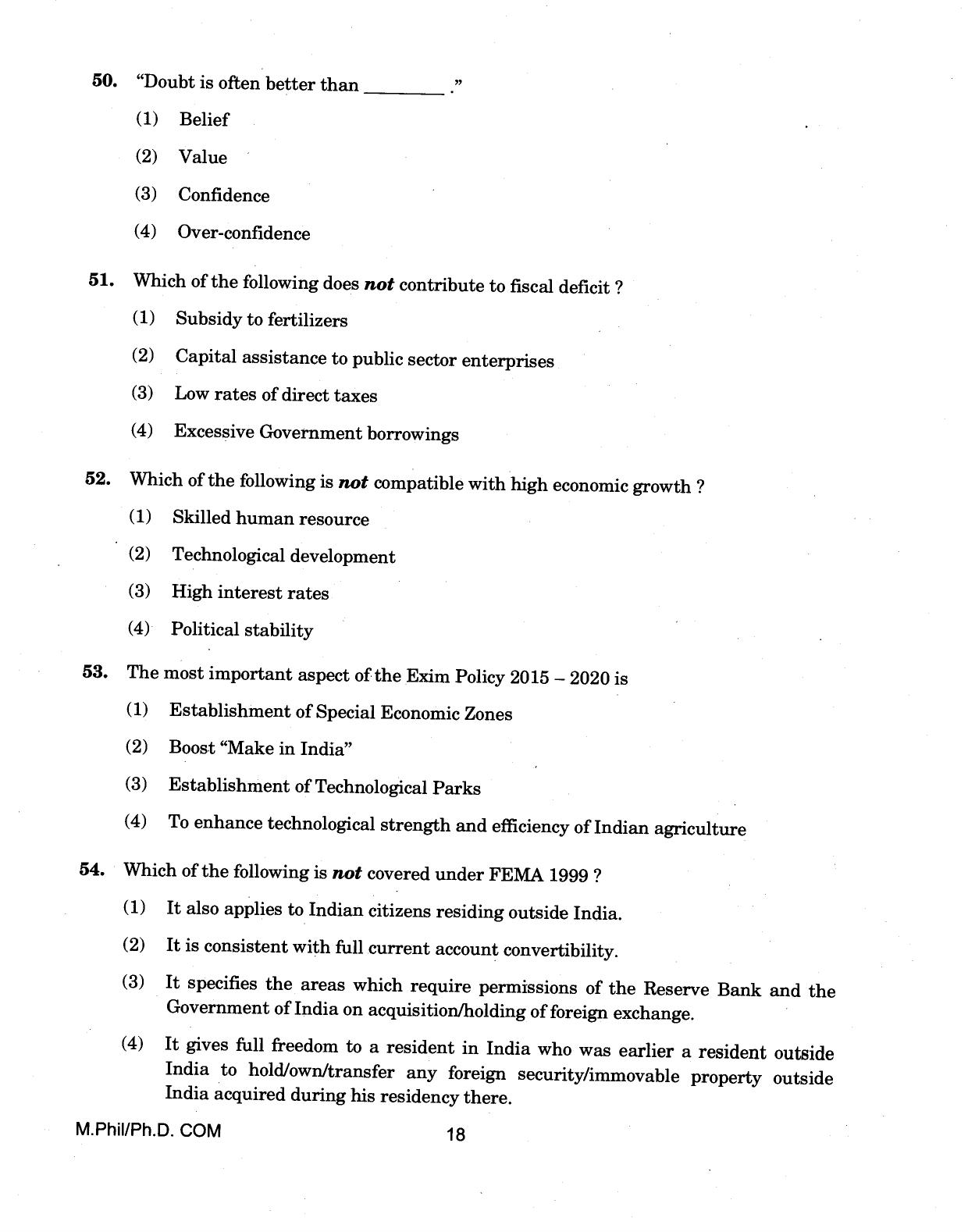 IGNOU PhD Entrance Test M.Phil/Ph.D (Commerce) 2018 Question Paper - Page 18