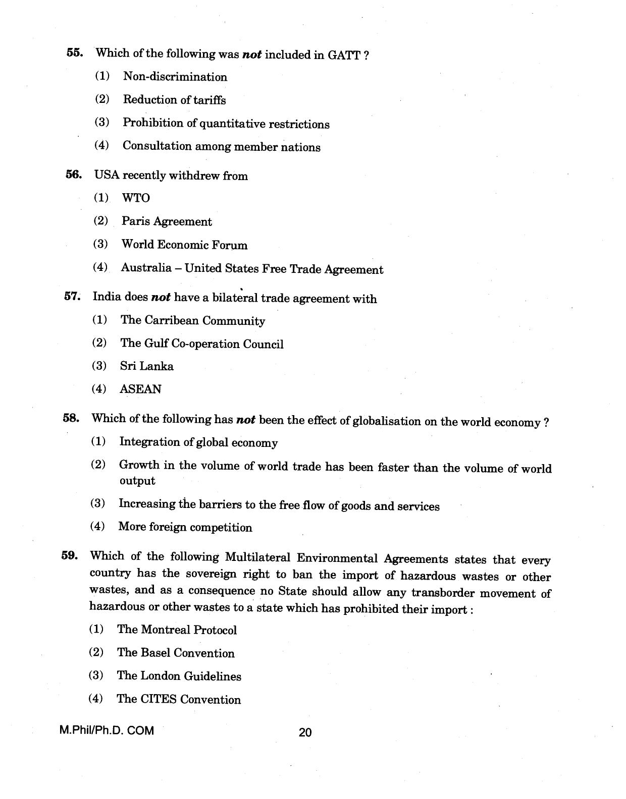 IGNOU PhD Entrance Test M.Phil/Ph.D (Commerce) 2018 Question Paper - Page 20