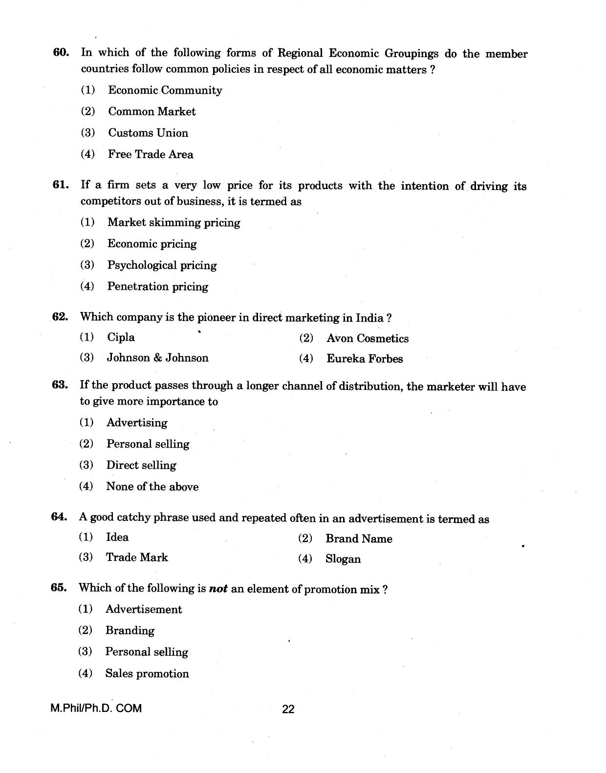 IGNOU PhD Entrance Test M.Phil/Ph.D (Commerce) 2018 Question Paper - Page 22