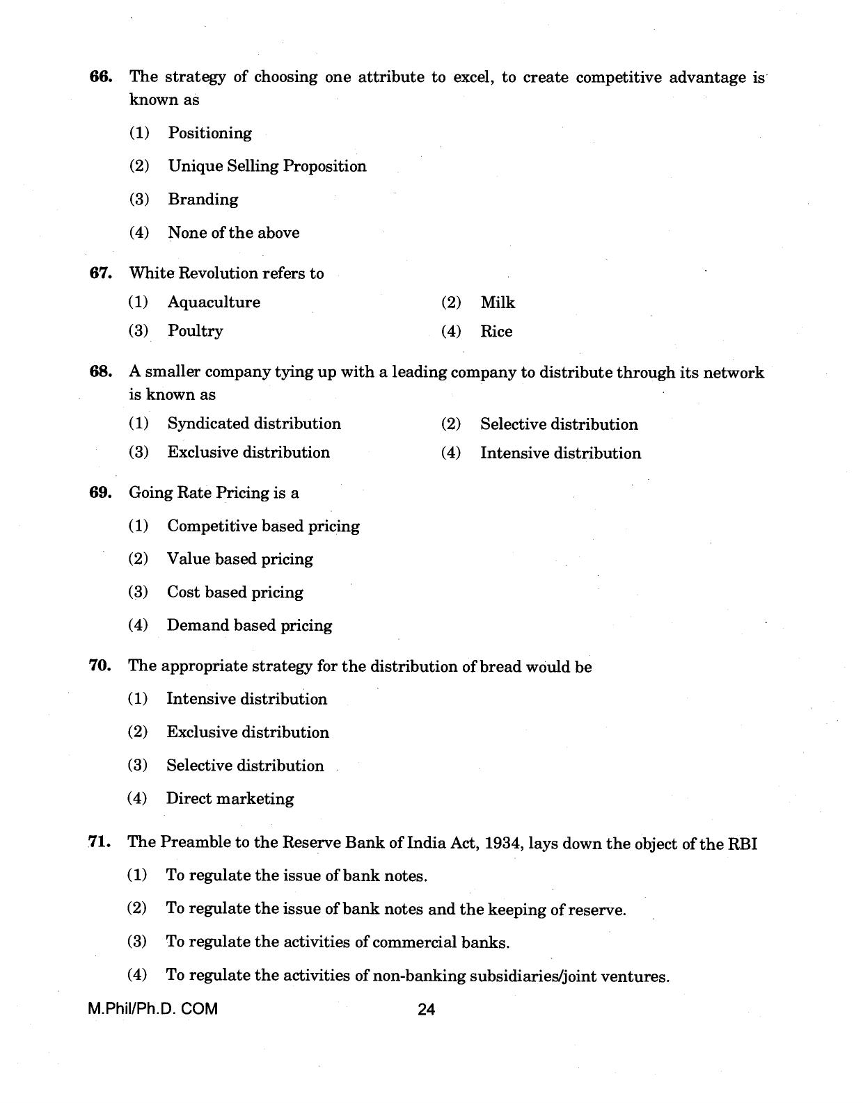 IGNOU PhD Entrance Test M.Phil/Ph.D (Commerce) 2018 Question Paper - Page 24