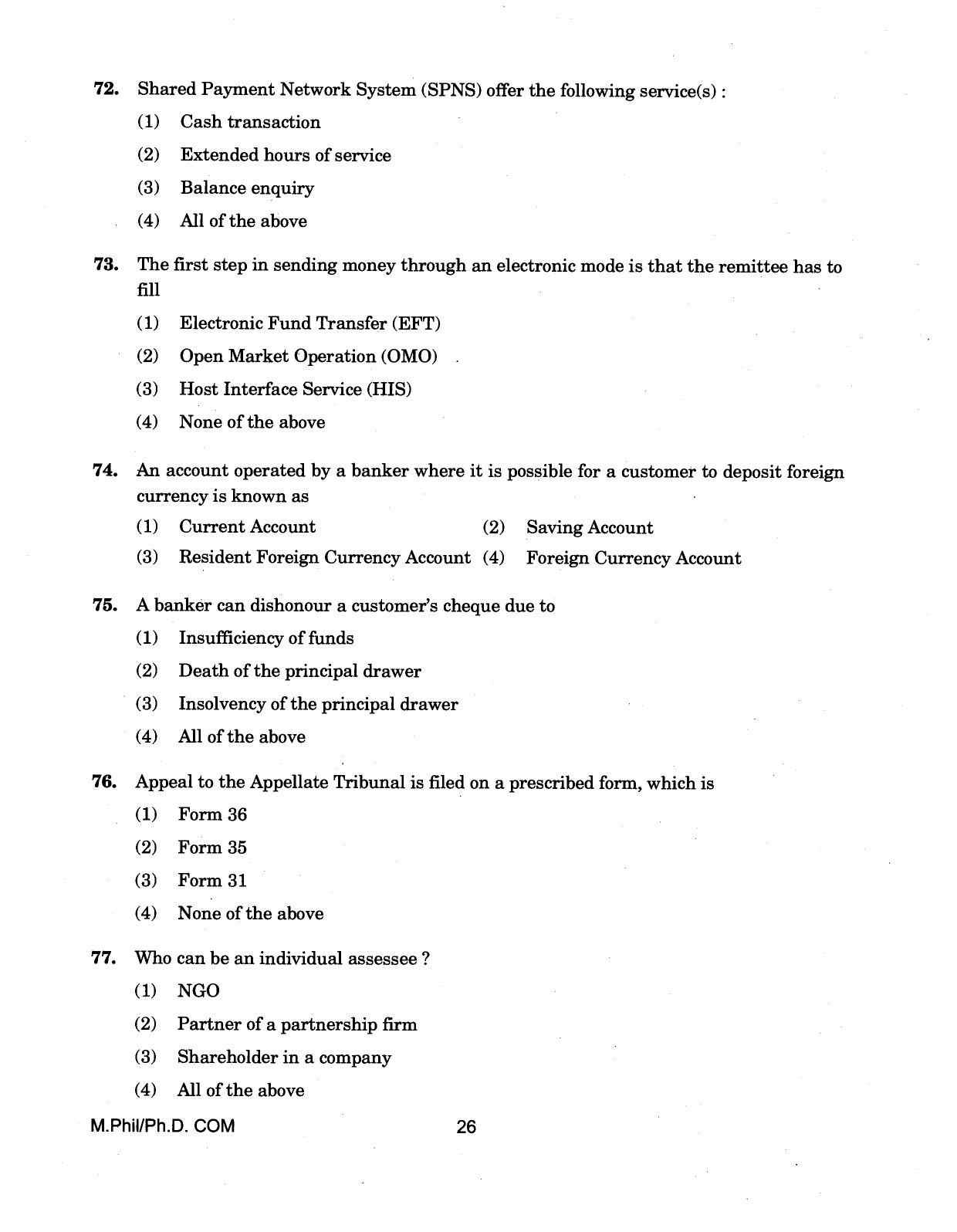 IGNOU PhD Entrance Test M.Phil/Ph.D (Commerce) 2018 Question Paper - Page 26