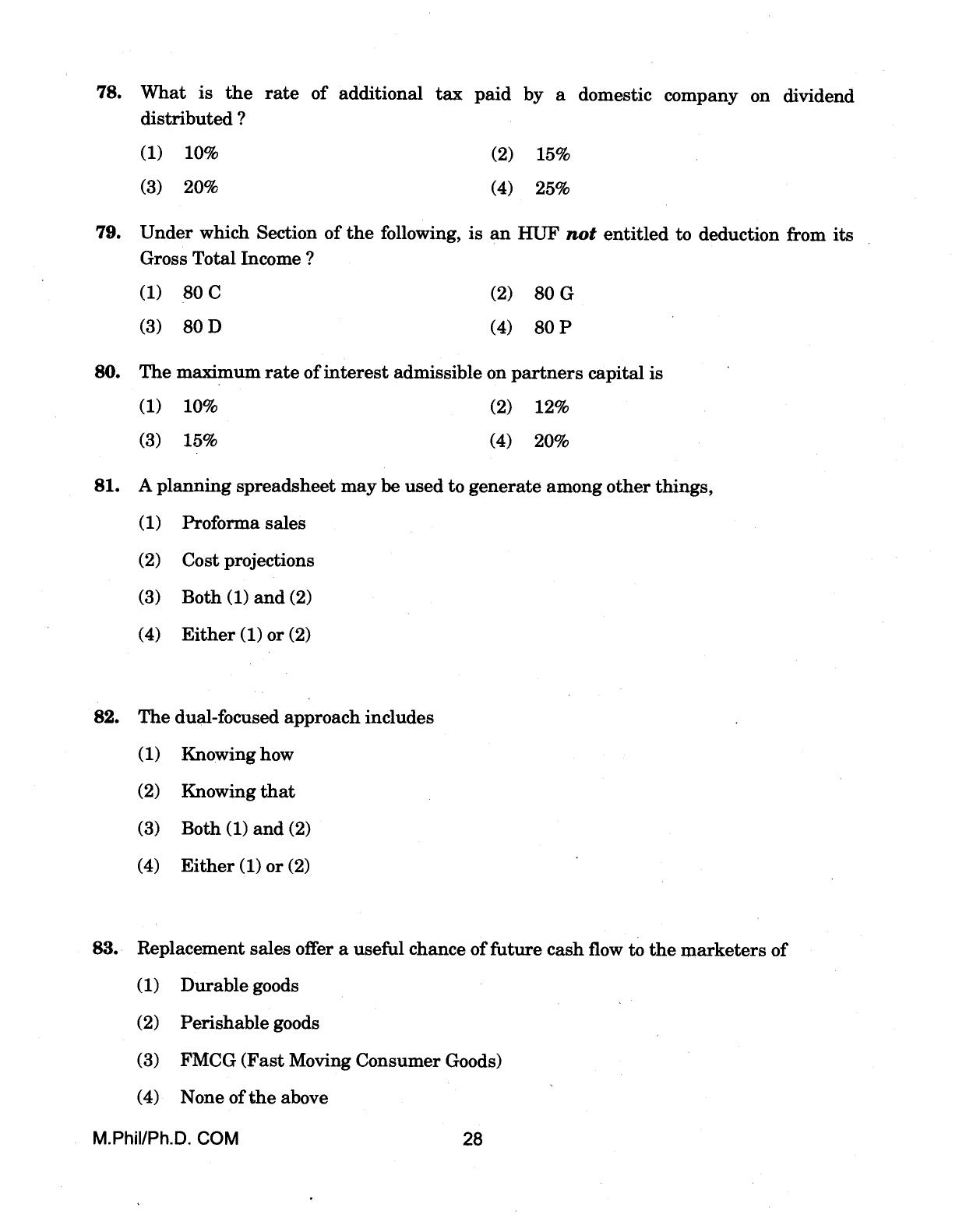IGNOU PhD Entrance Test M.Phil/Ph.D (Commerce) 2018 Question Paper - Page 28