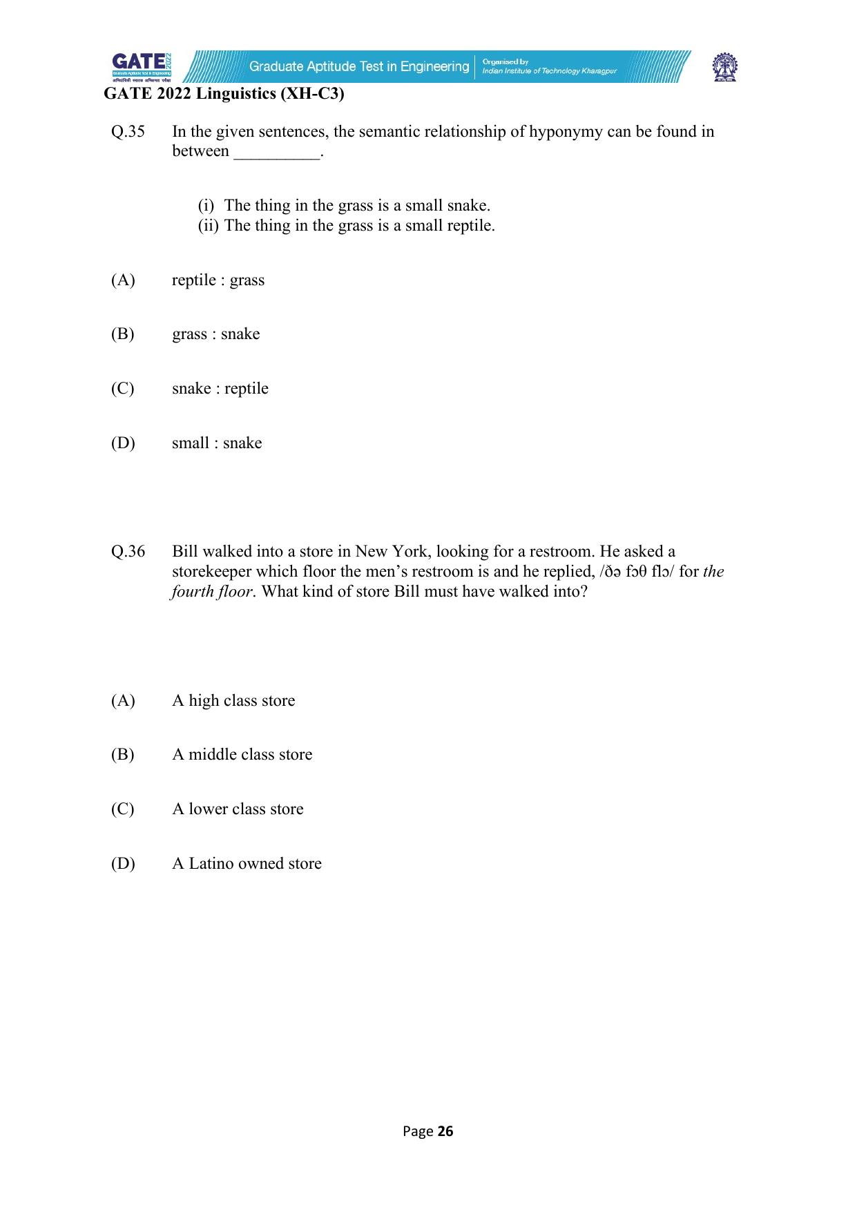 GATE 2022 Humanities & Social Sciences - Linguistics (XH-C3) Question Paper - Page 26