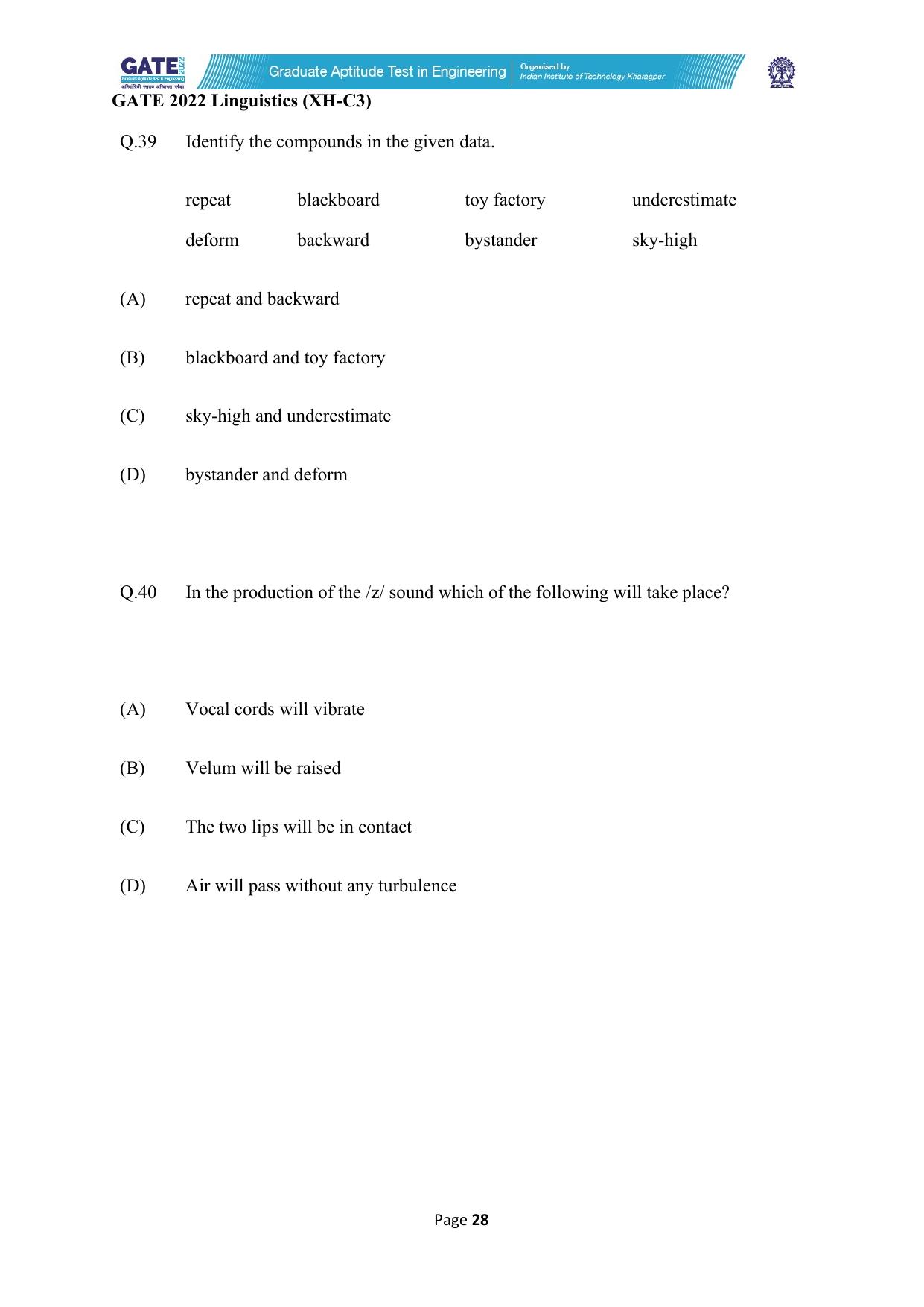 GATE 2022 Humanities & Social Sciences - Linguistics (XH-C3) Question Paper - Page 28