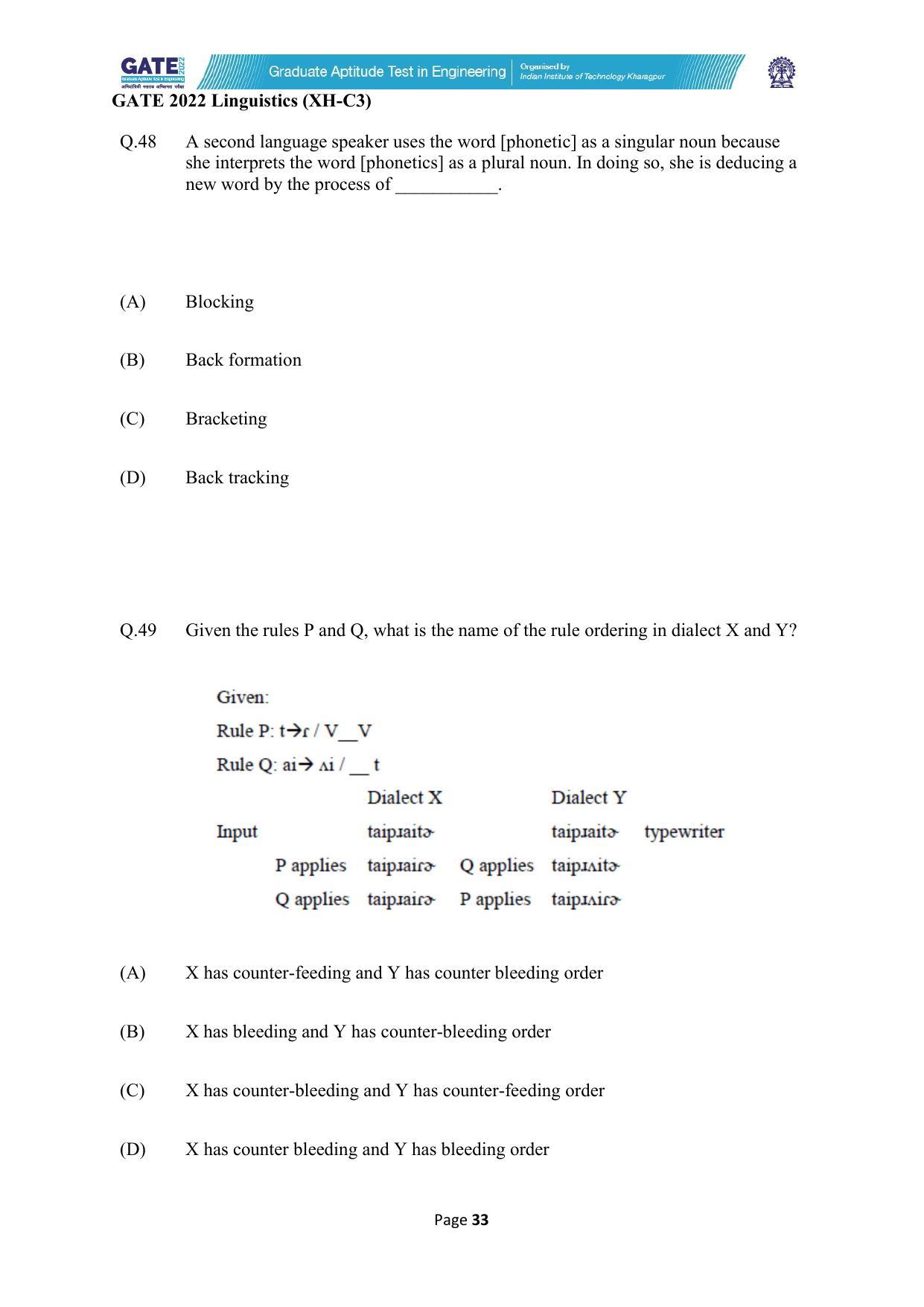 GATE 2022 Humanities & Social Sciences - Linguistics (XH-C3) Question Paper - Page 33