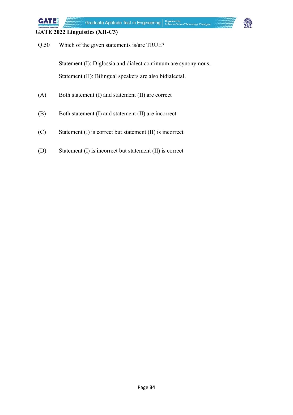 GATE 2022 Humanities & Social Sciences - Linguistics (XH-C3) Question Paper - Page 34