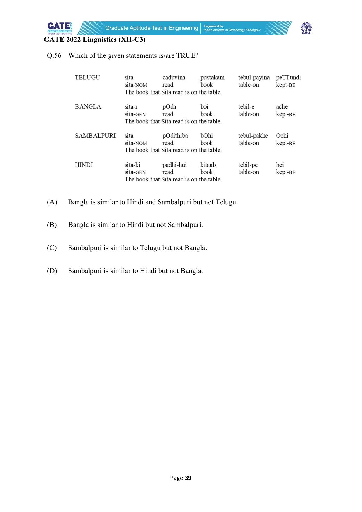 GATE 2022 Humanities & Social Sciences - Linguistics (XH-C3) Question Paper - Page 39
