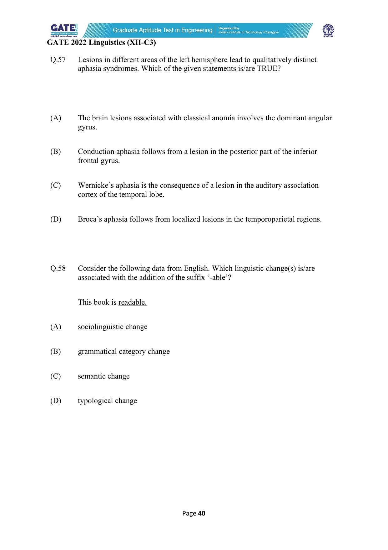 GATE 2022 Humanities & Social Sciences - Linguistics (XH-C3) Question Paper - Page 40