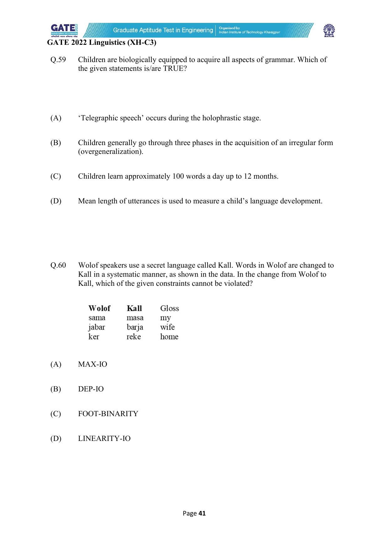 GATE 2022 Humanities & Social Sciences - Linguistics (XH-C3) Question Paper - Page 41