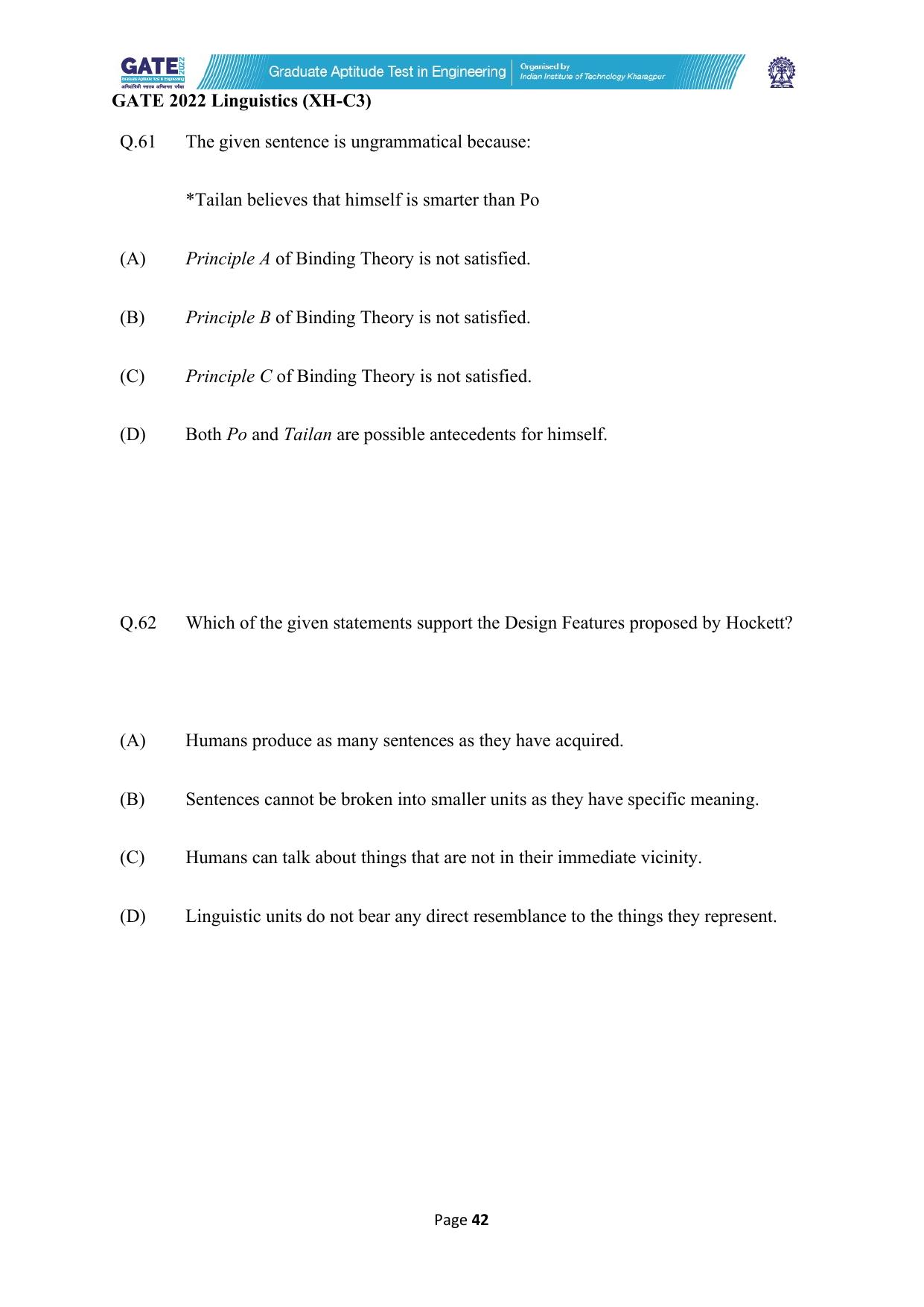 GATE 2022 Humanities & Social Sciences - Linguistics (XH-C3) Question Paper - Page 42