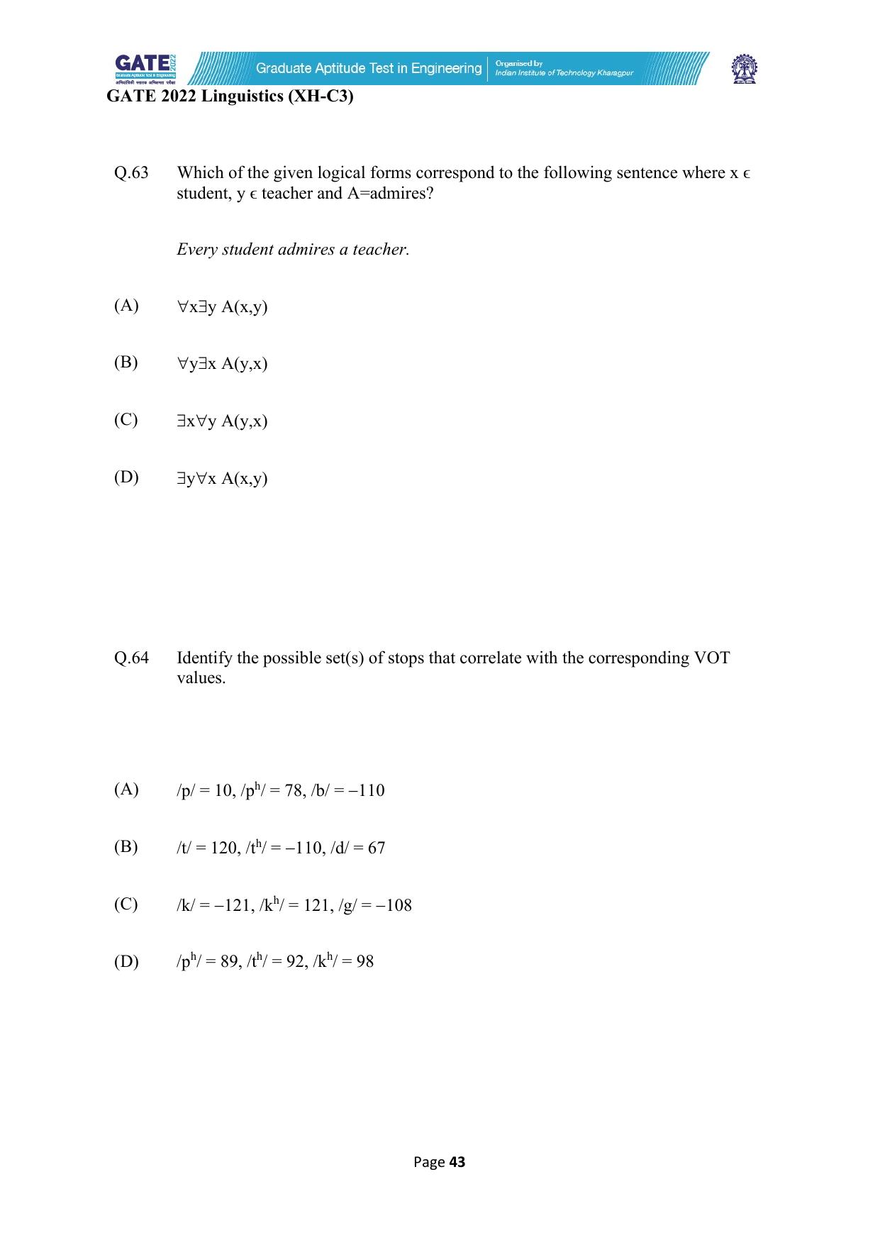 GATE 2022 Humanities & Social Sciences - Linguistics (XH-C3) Question Paper - Page 43