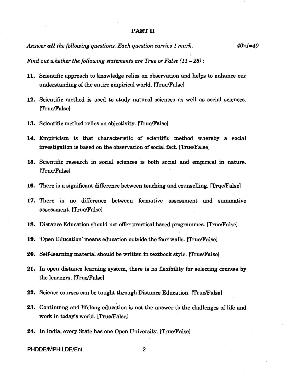 IGNOU PhD Entrance Test M.Phil/Ph D In Distance Education 2016 Question Paper - Page 2