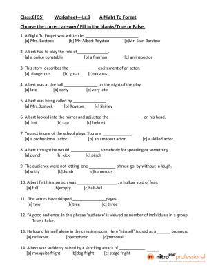 CBSE Class 8 English Worksheet A Night To Forget Assignment