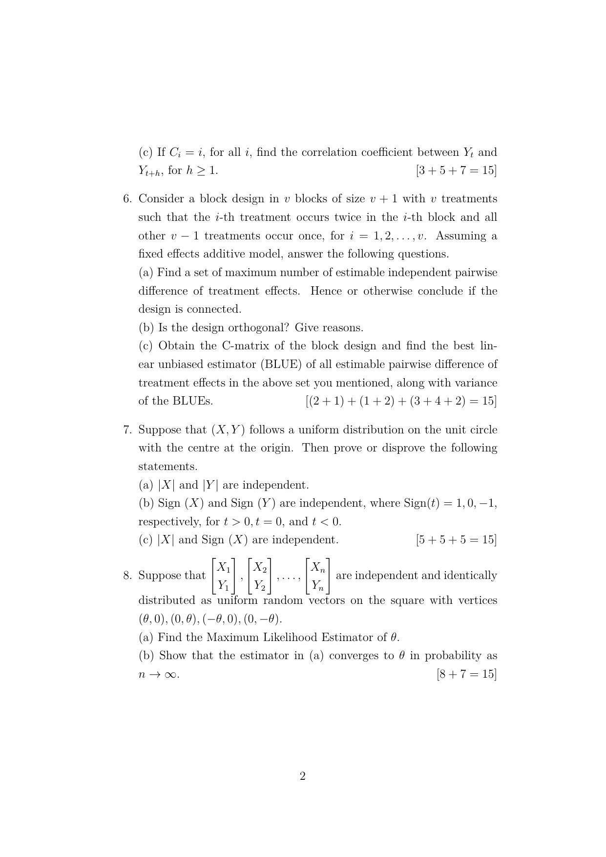 ISI Admission Test JRF in Statistics STB 2022 Sample Paper - Page 2