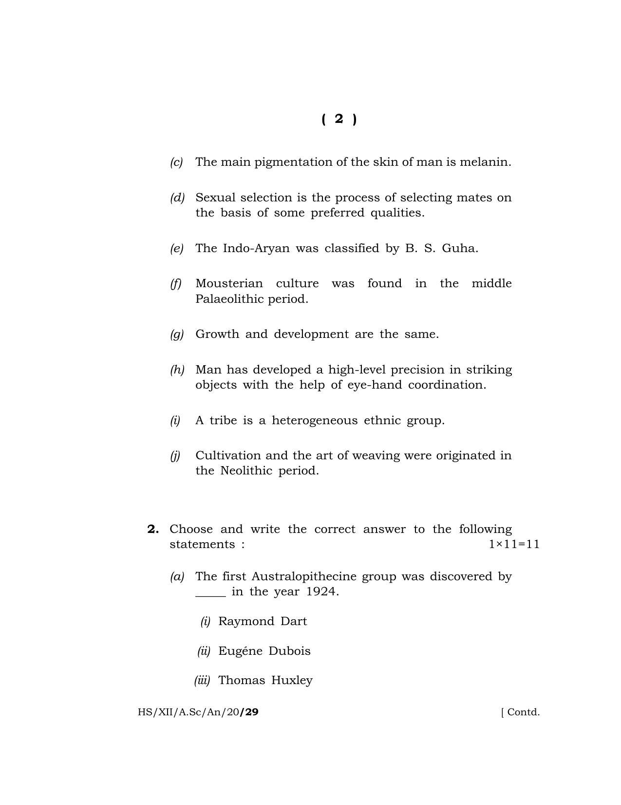 Meghalaya Board (MBOSE) Class 12 ANTHROPOLOGY 2020 Question Paper - Page 2