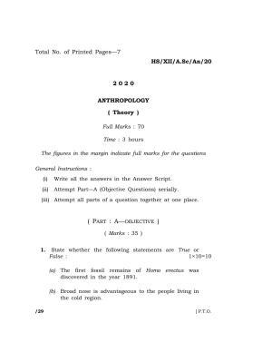Meghalaya Board (MBOSE) Class 12 ANTHROPOLOGY 2020 Question Paper