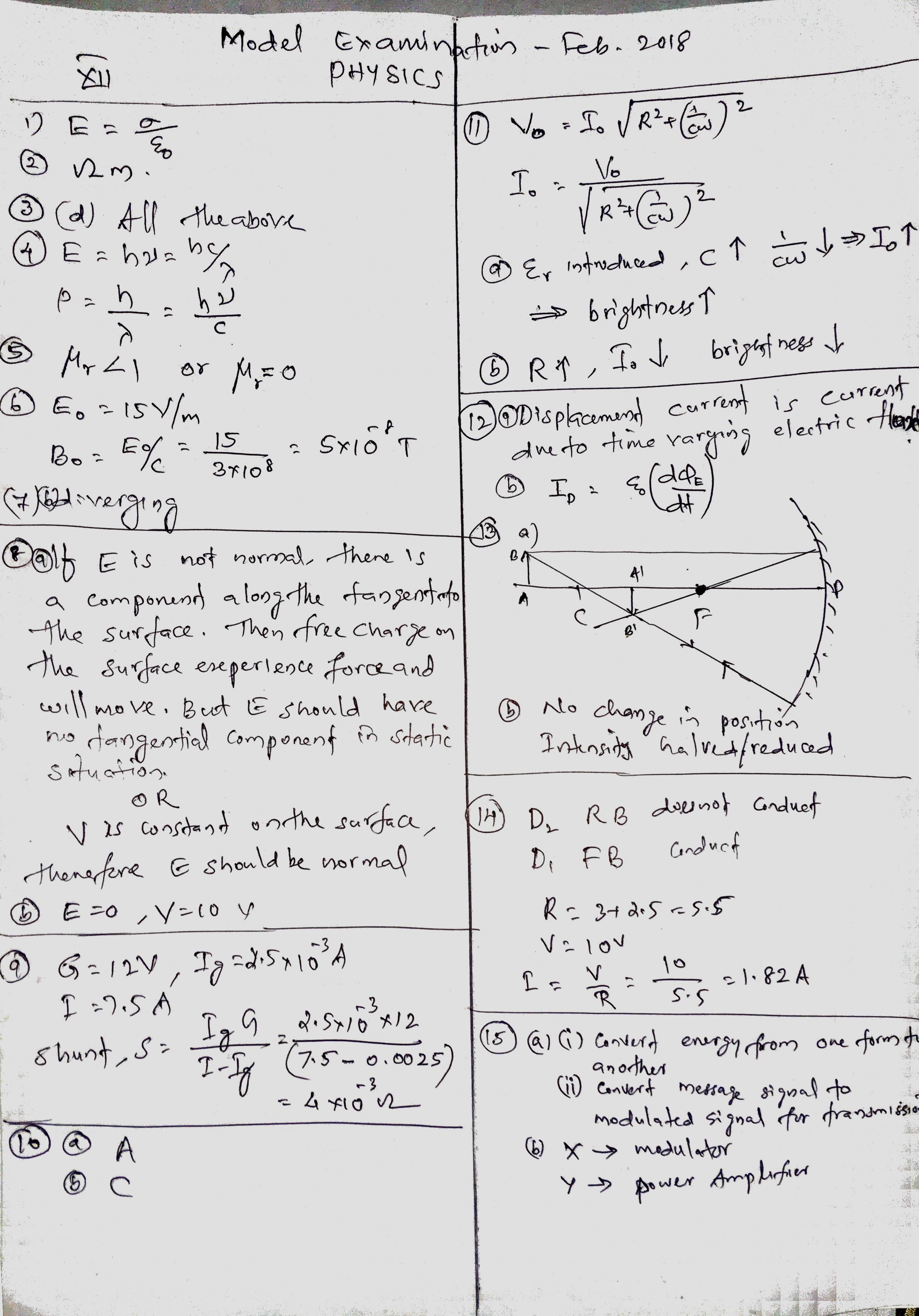 Kerala Plus Two 2018 Physics Model Answer Key - Page 1