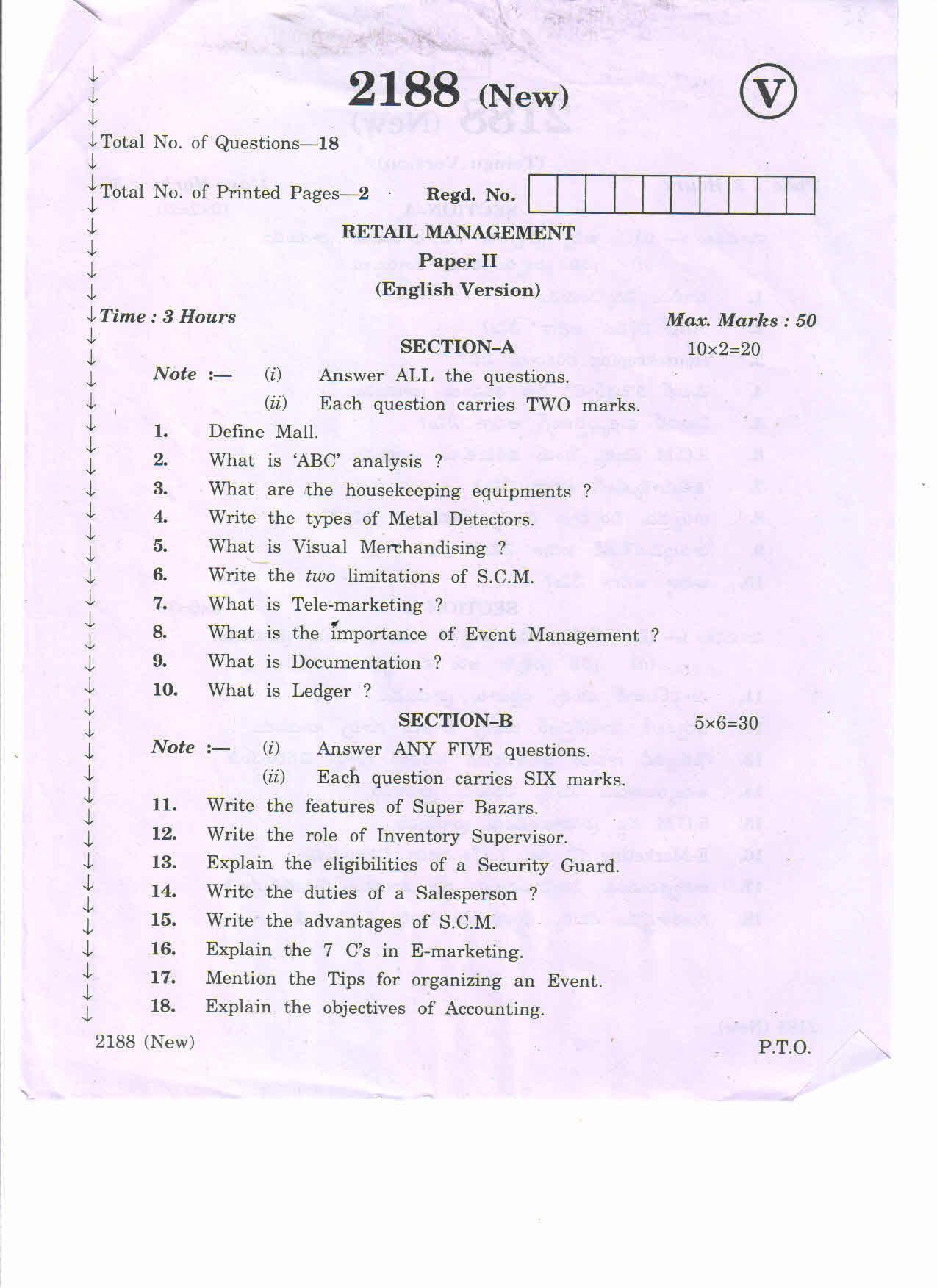 AP Inter 2nd Year Retail Management-II (new) March-2020-Vocational Question Paper - Page 1