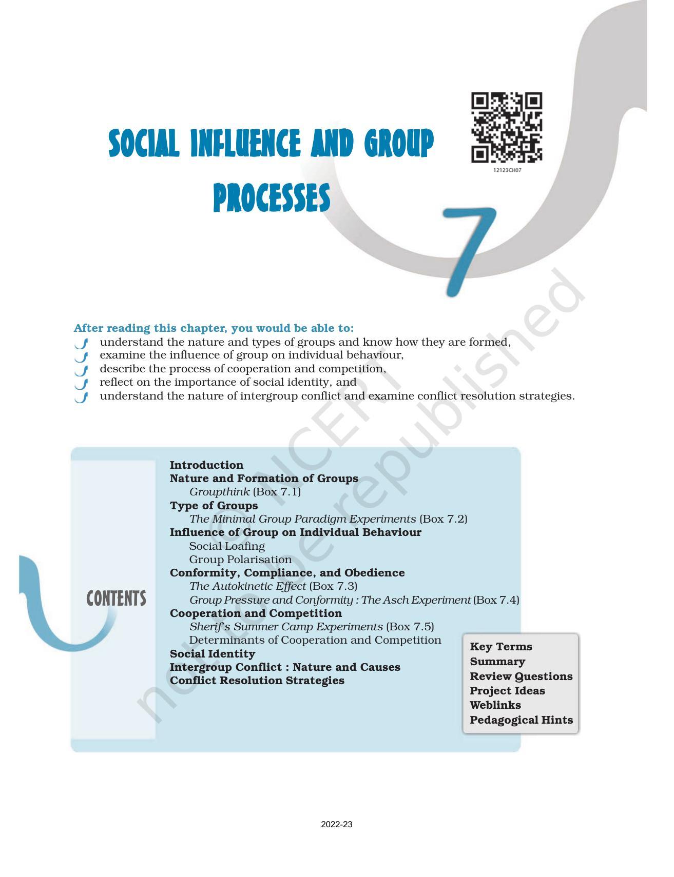 NCERT Book for Class 12 Psychology Chapter 7 Social Influence and Group Processes - Page 1