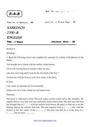 JKBOSE CLASS 10 English (2300-B) 2020