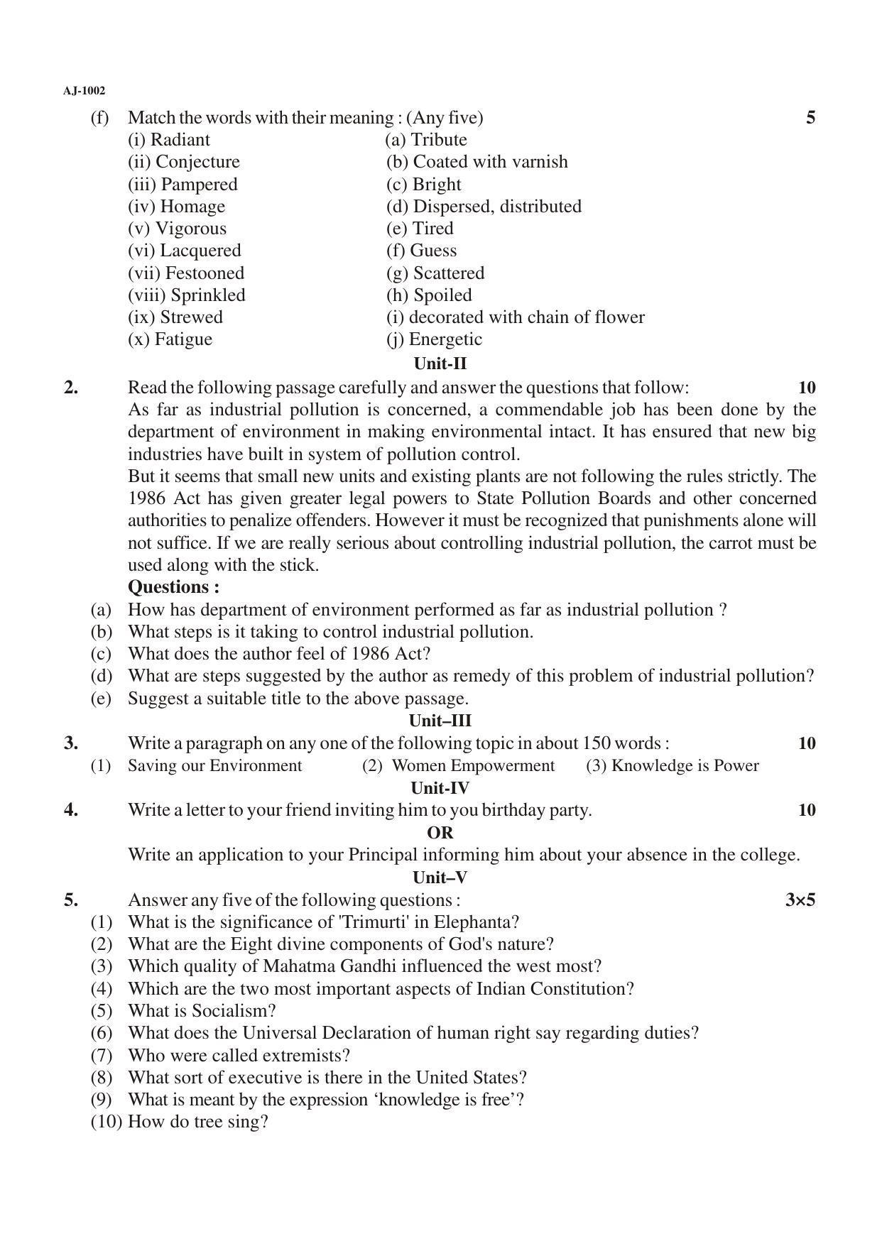 Bilaspur University Question Paper 2021-2022:B.A. Part-I (One) (Regular)FC :English Language Paper 1 - Page 2