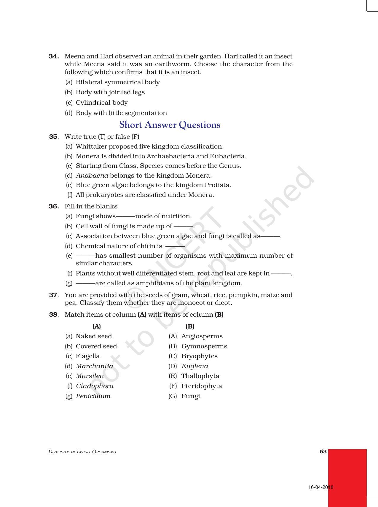NCERT Exemplar Book for Class 9 Science: Chapter 7 Diversity in Living Organisms - Page 6