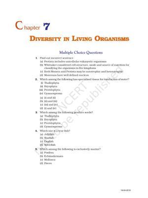 NCERT Exemplar Book for Class 9 Science: Chapter 7 Diversity in Living Organisms