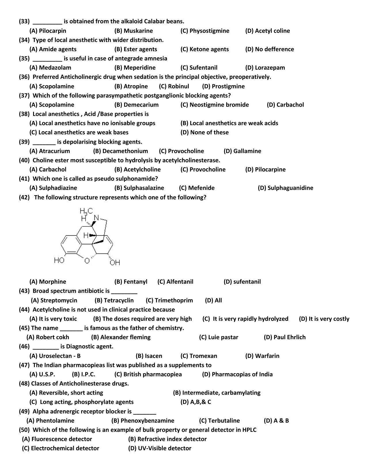 Hemchand North Gujarat University Sample Paper July-Sept 2021: M.Sc. Sem – III CH N – 603 (O) Organic Chemistry Paper III -Medicinal Chemistry Paper Code - 5007 (Old Course) - Page 3