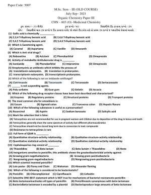 Hemchand North Gujarat University Sample Paper July-Sept 2021:  M.Sc. Sem – III  CH N – 603 (O) Organic Chemistry Paper III -Medicinal Chemistry Paper Code - 5007 (Old Course) 