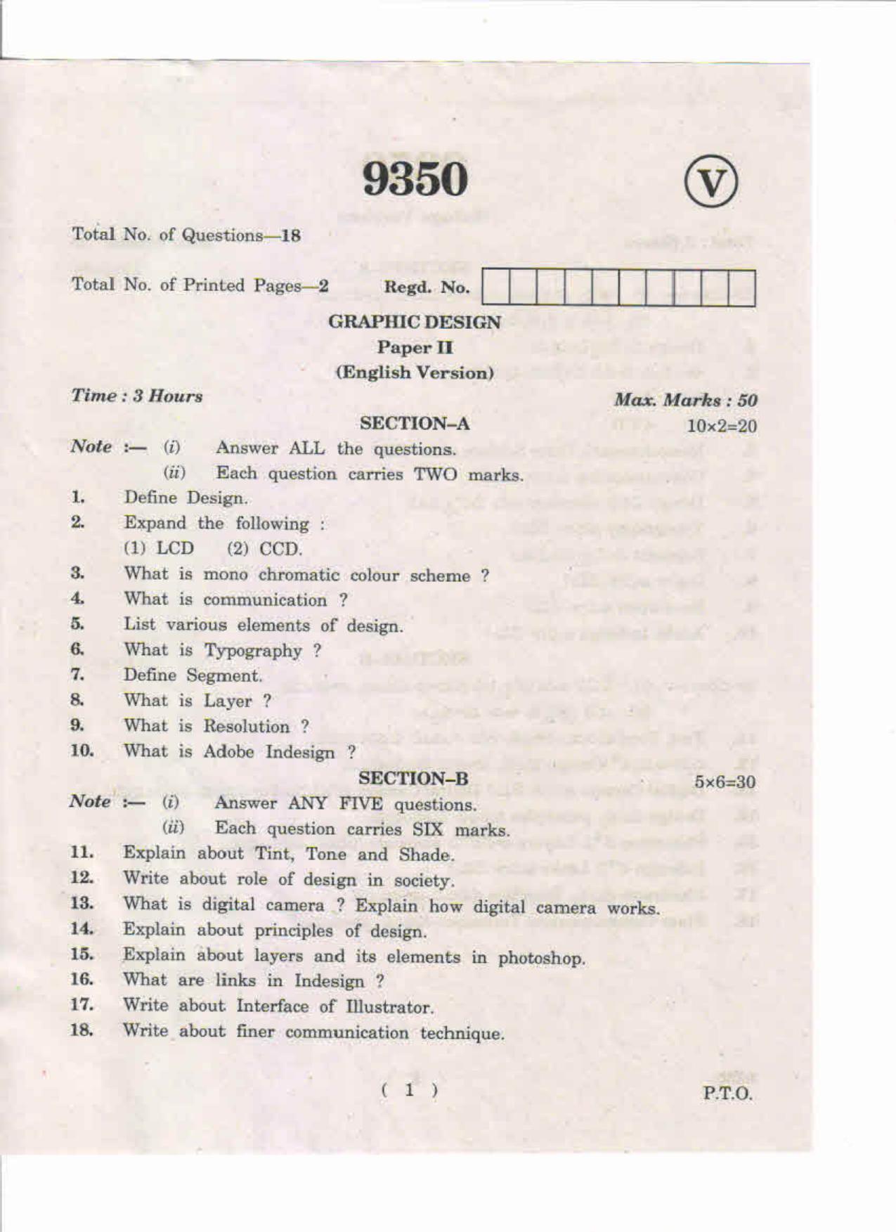 AP Inter 2nd Year Graphic Design-II May-2019-Vocational Question Paper - Page 1