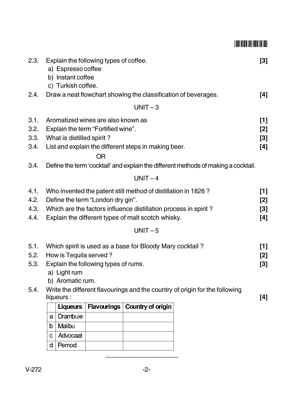 Goa Board Class 12 Food & Beverage Service  Voc 272 New Pattern (March 2018) Question Paper - Page 2
