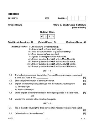 Goa Board Class 12 Food & Beverage Service  Voc 272 New Pattern (March 2018) Question Paper