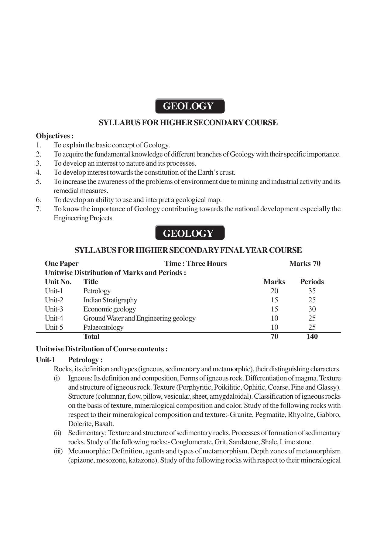 AHSEC 2nd Year Geology Syllabus - Page 1