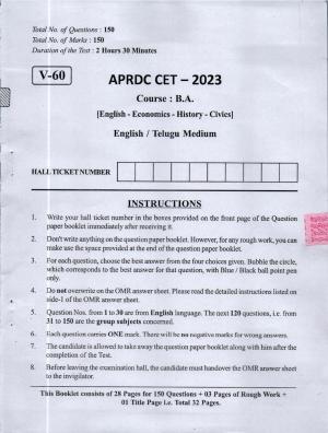 APRDC CET 2023 B.A. E&T Model Paper
