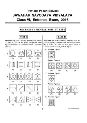 JNVST Class 6 2016 Question Paper with Solutions