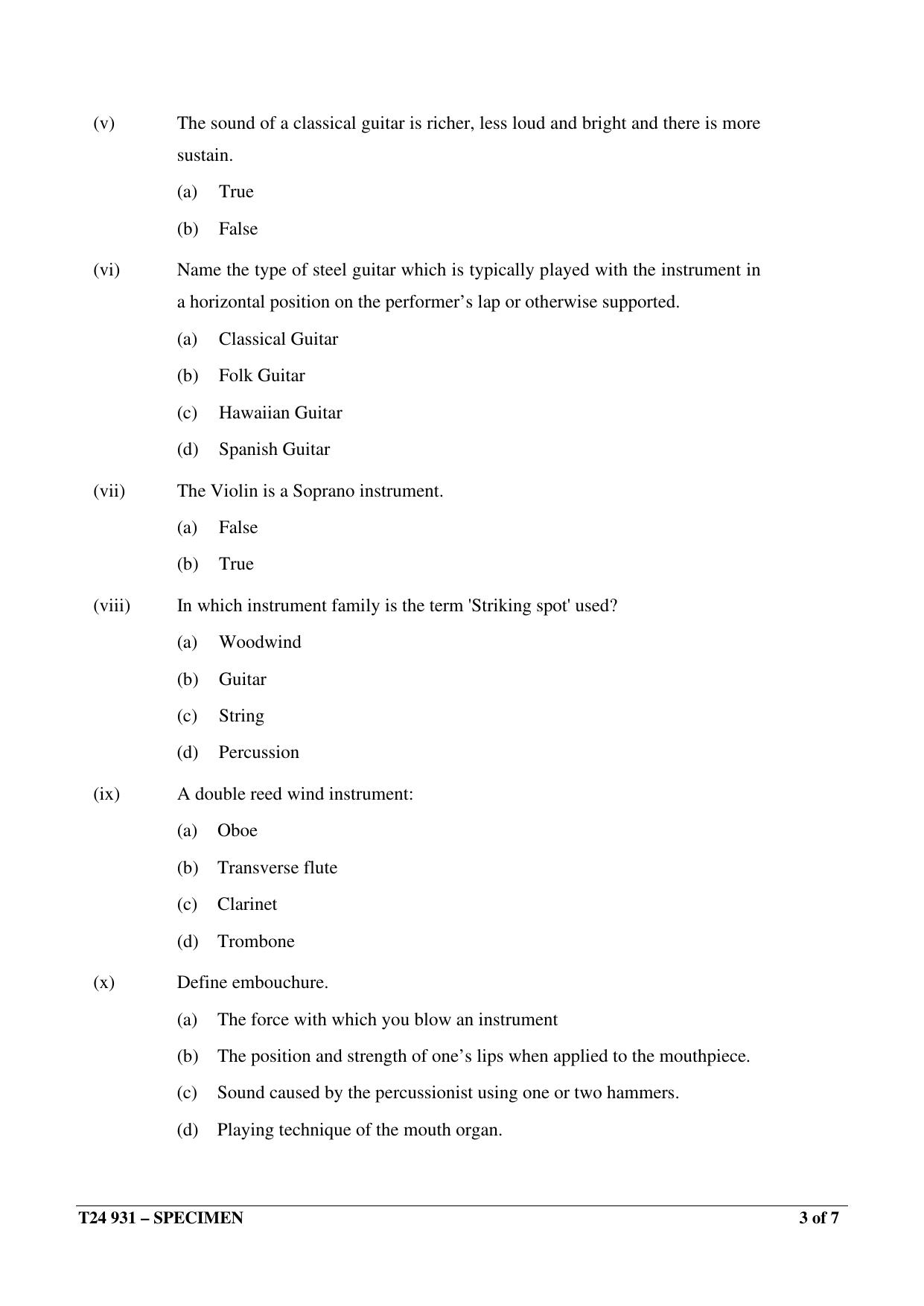 ICSE Class 10  2024 WESTERN MUSIC Sample Paper - Page 3