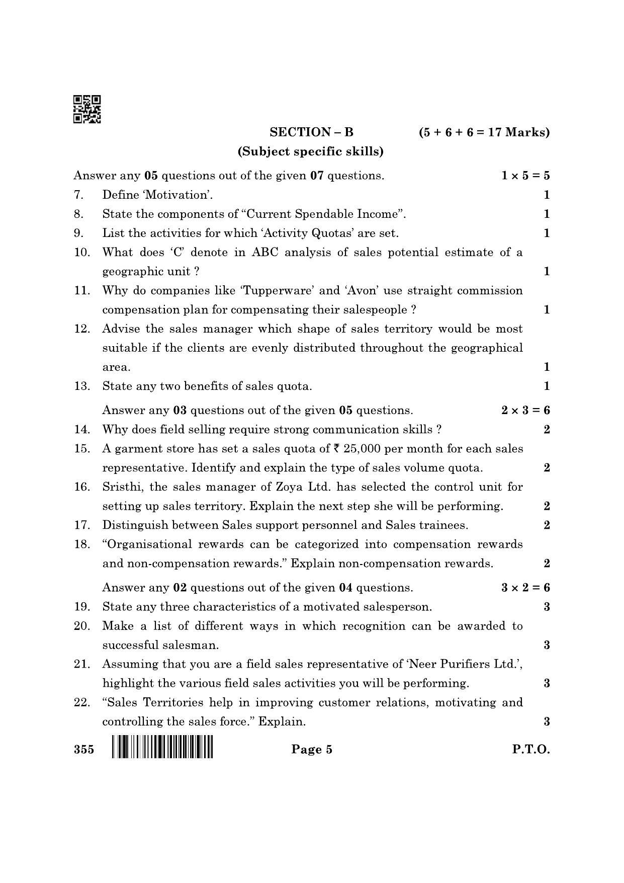 CBSE Class 12 355_Salesmanship 2022 Question Paper - Page 5