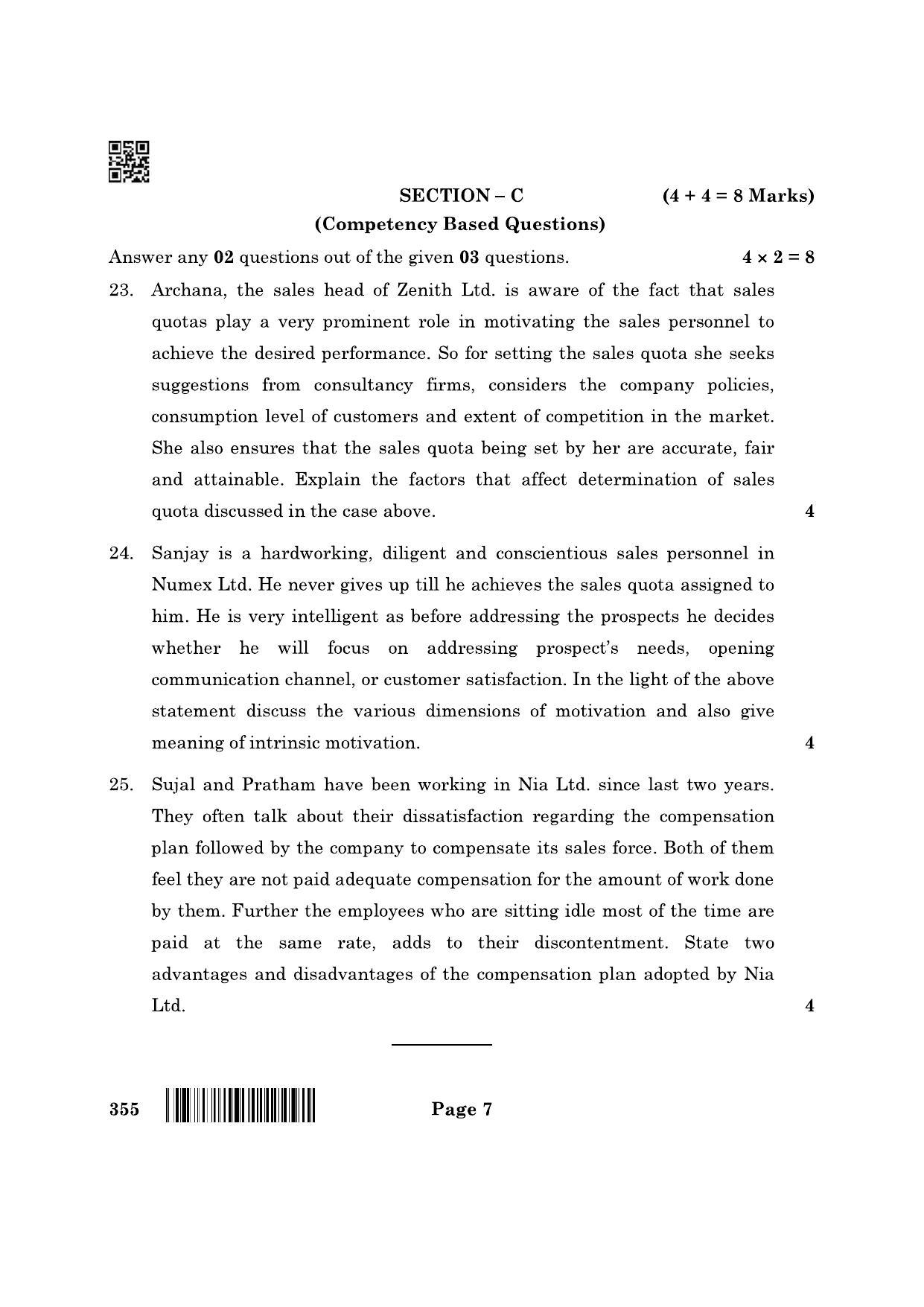 CBSE Class 12 355_Salesmanship 2022 Question Paper - Page 7