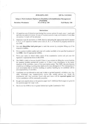 WBJEEB JEMAS (PG) 2022 PGDDRM Question Paper