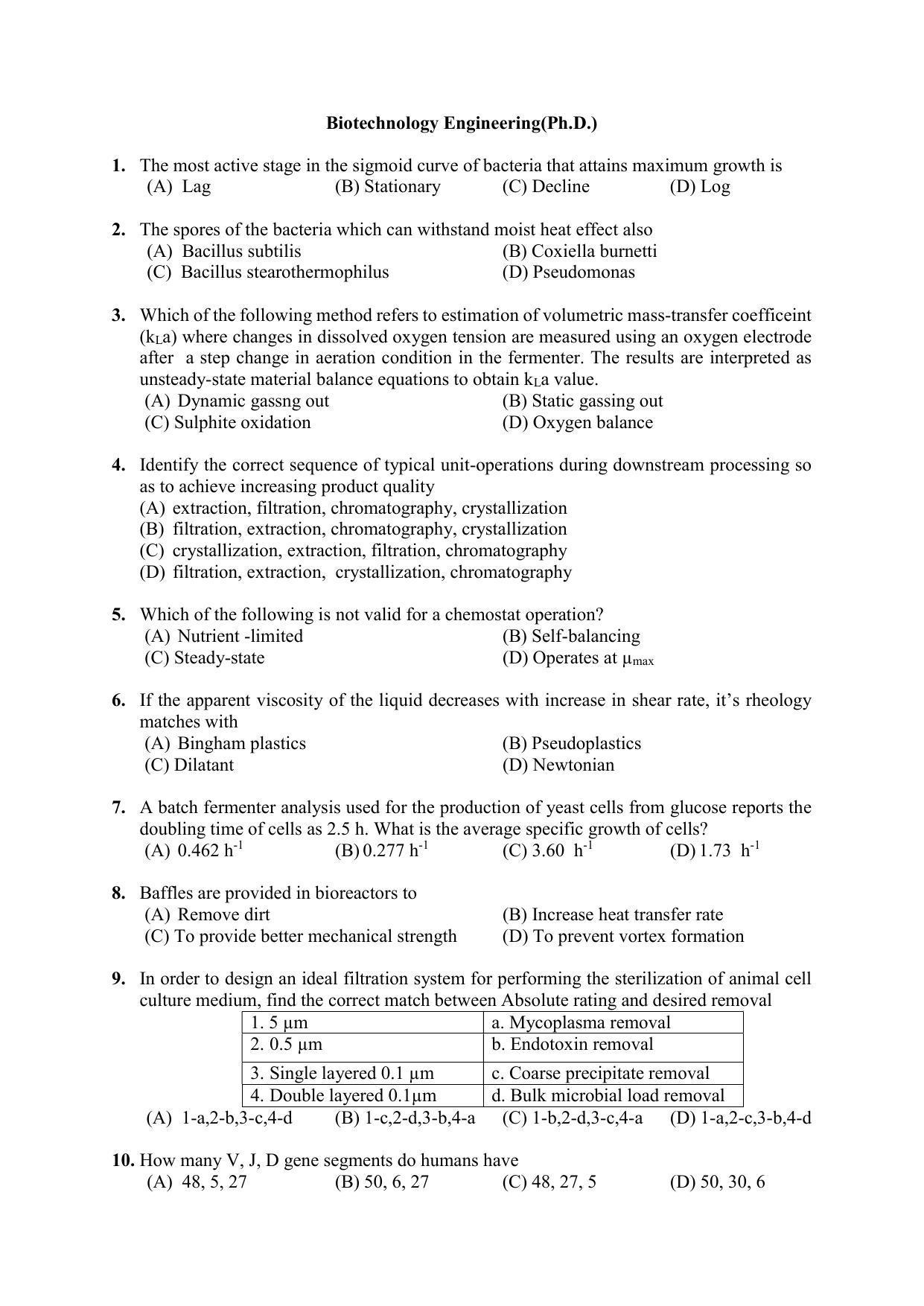 PU MPET Biotechnology Engineering 2022 Question Papers - Page 1