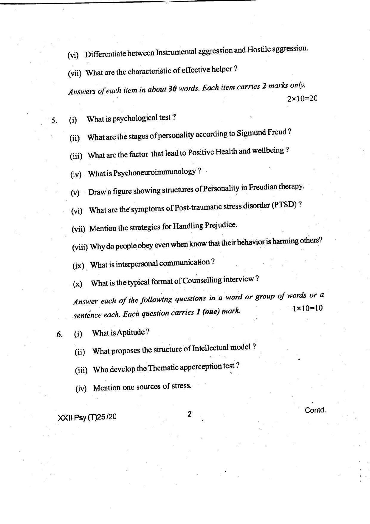 COHSEM Class 12 Psychology Question Papers 2020 - Page 2