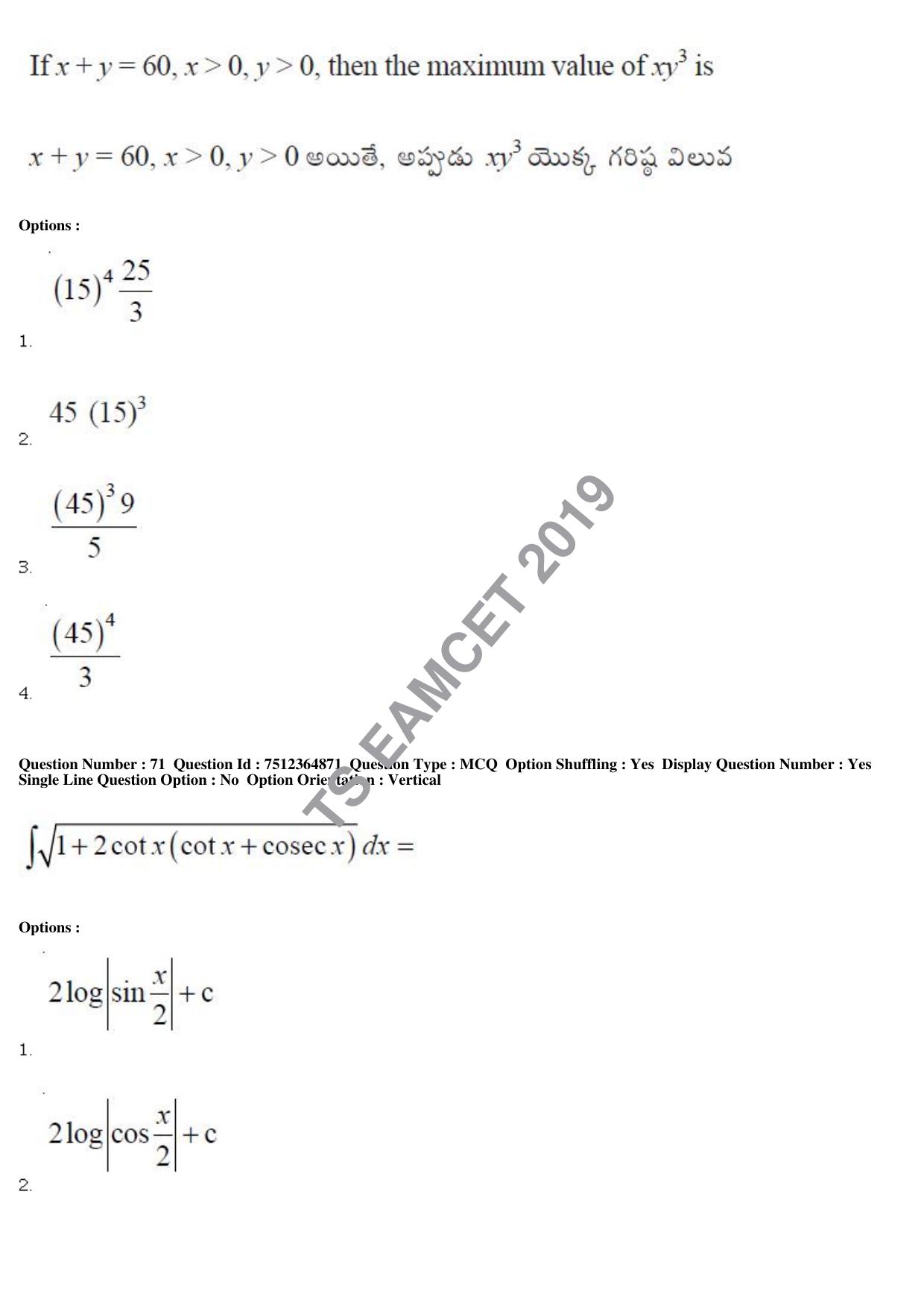 TS EAMCET 2019 Engineering Question Paper with Key (4 May 2019 Afternoon) - Page 54