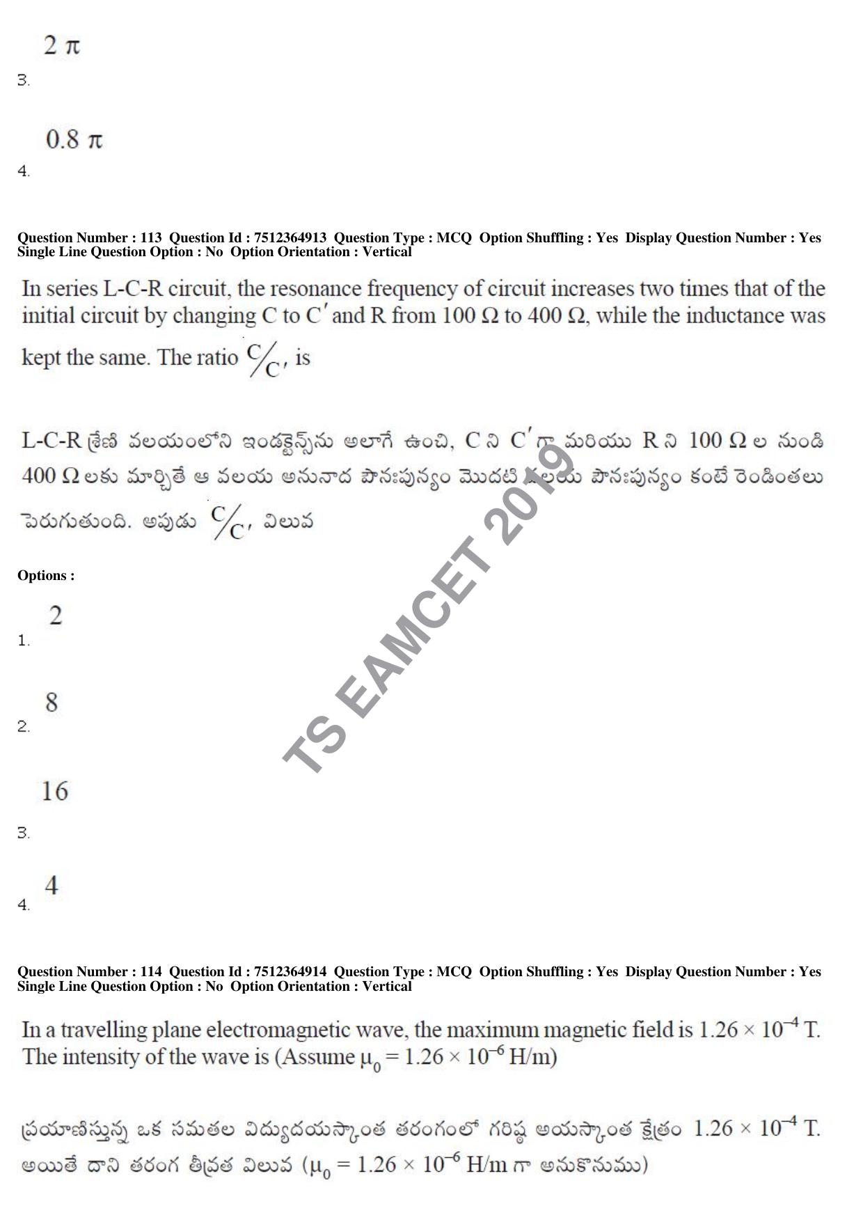 TS EAMCET 2019 Engineering Question Paper with Key (4 May 2019 Afternoon) - Page 85