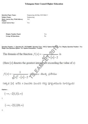 TS EAMCET 2019 Engineering Question Paper with Key (4 May 2019 Afternoon)