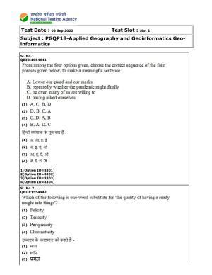 CUET (PG) 2022: PGQP-18 Applied Geography and Geoinformatics Geo-informatics (3-09-2022) Question Paper