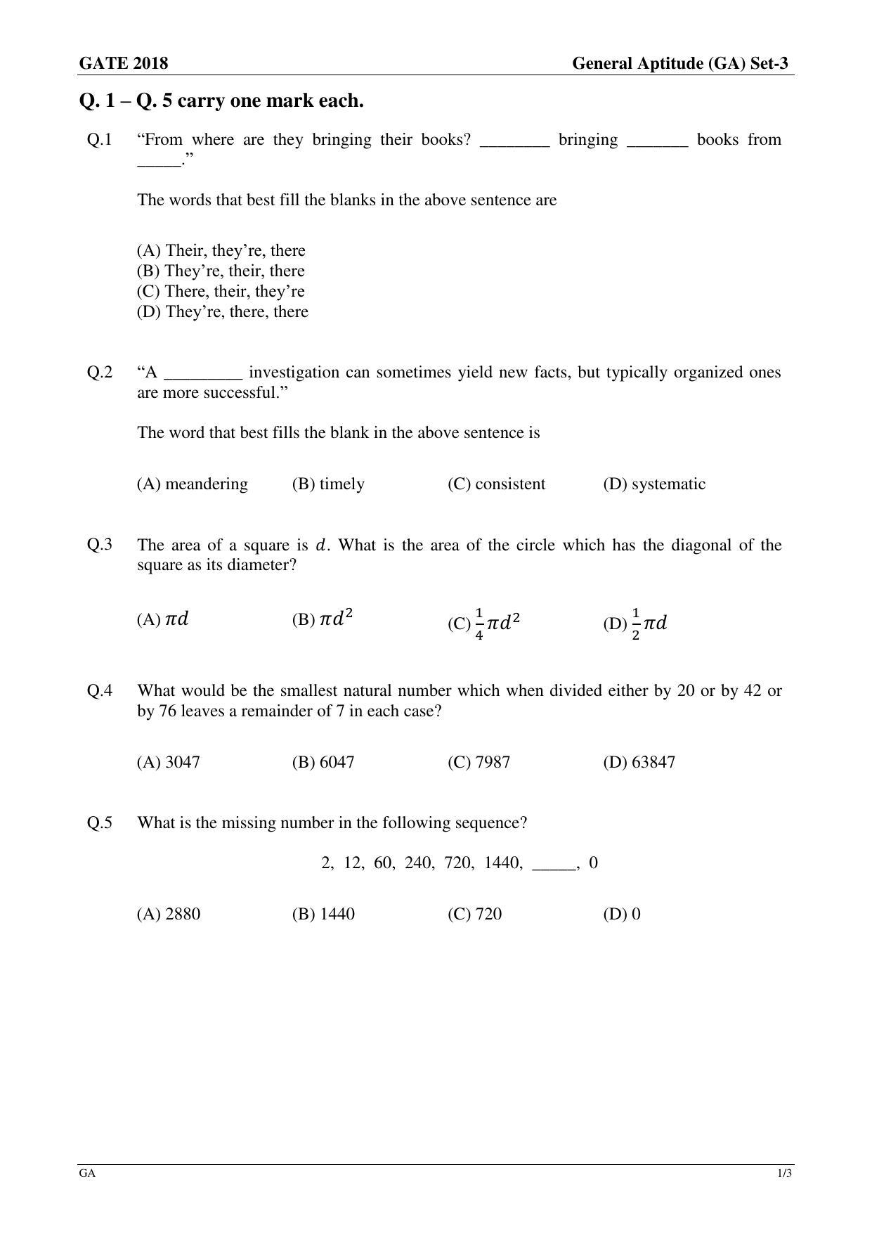 GATE 2018 Computer Science and Information Technology (CS) Question Paper with Answer Key - Page 1