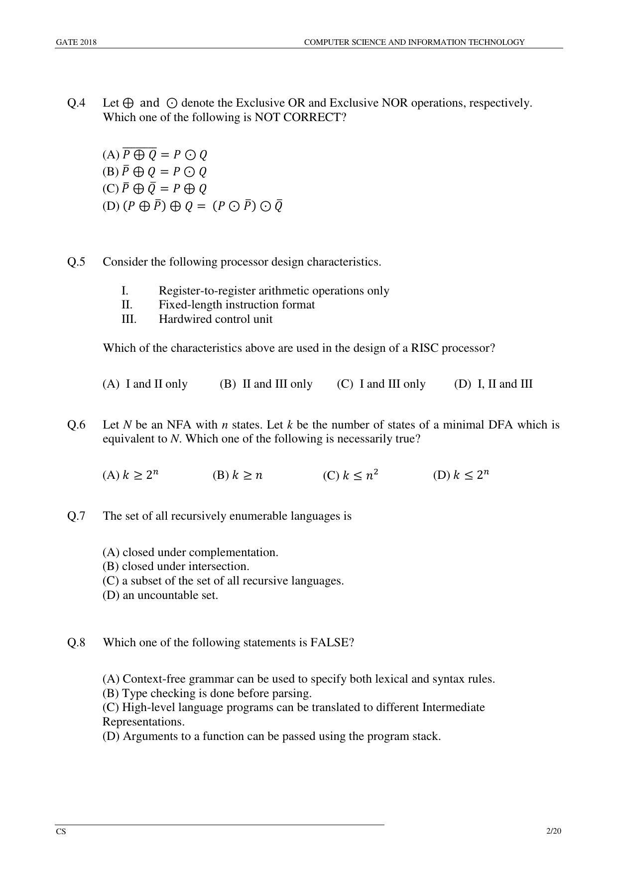 GATE 2018 Computer Science and Information Technology (CS) Question Paper with Answer Key - Page 5