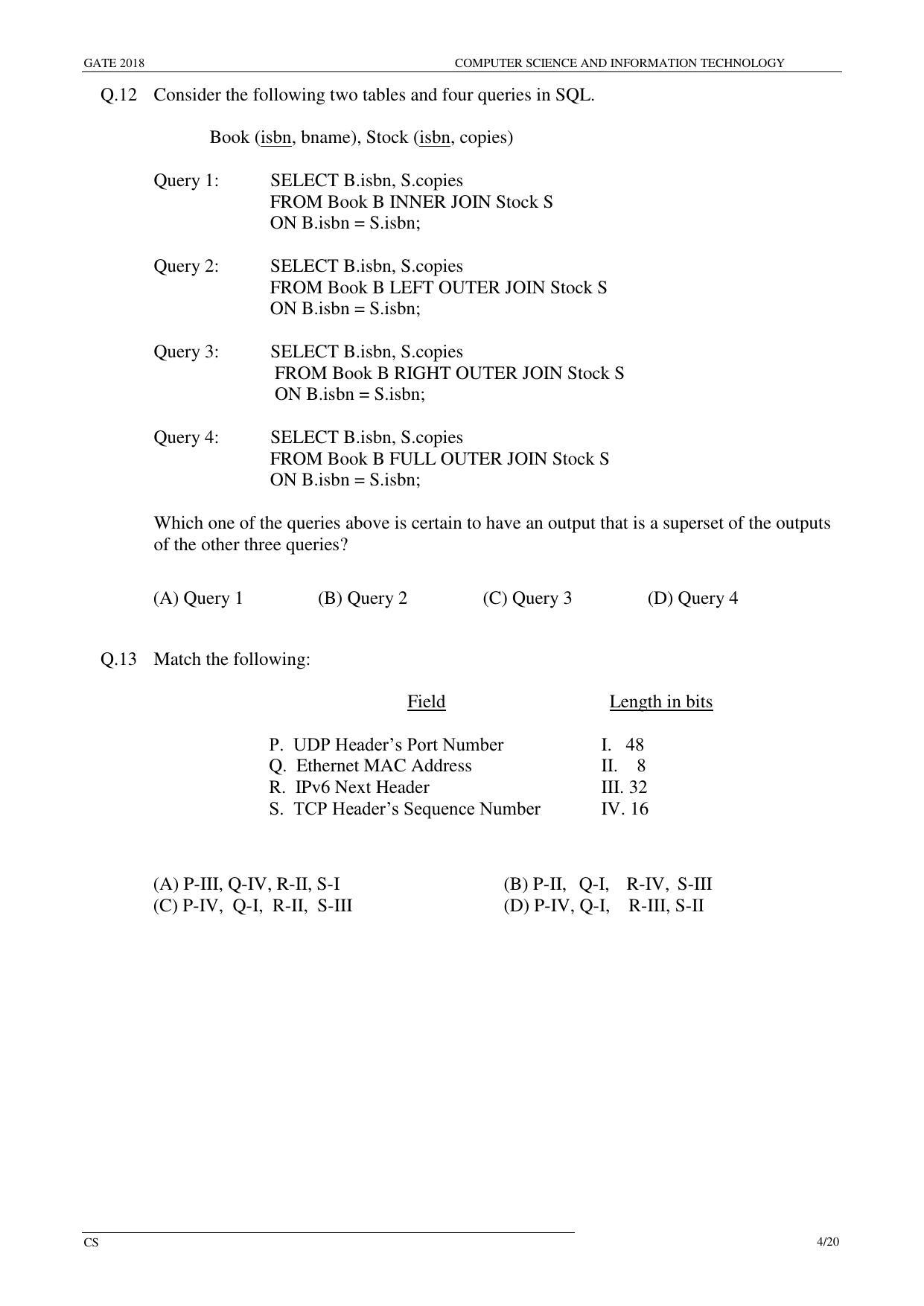 GATE 2018 Computer Science and Information Technology (CS) Question Paper with Answer Key - Page 7