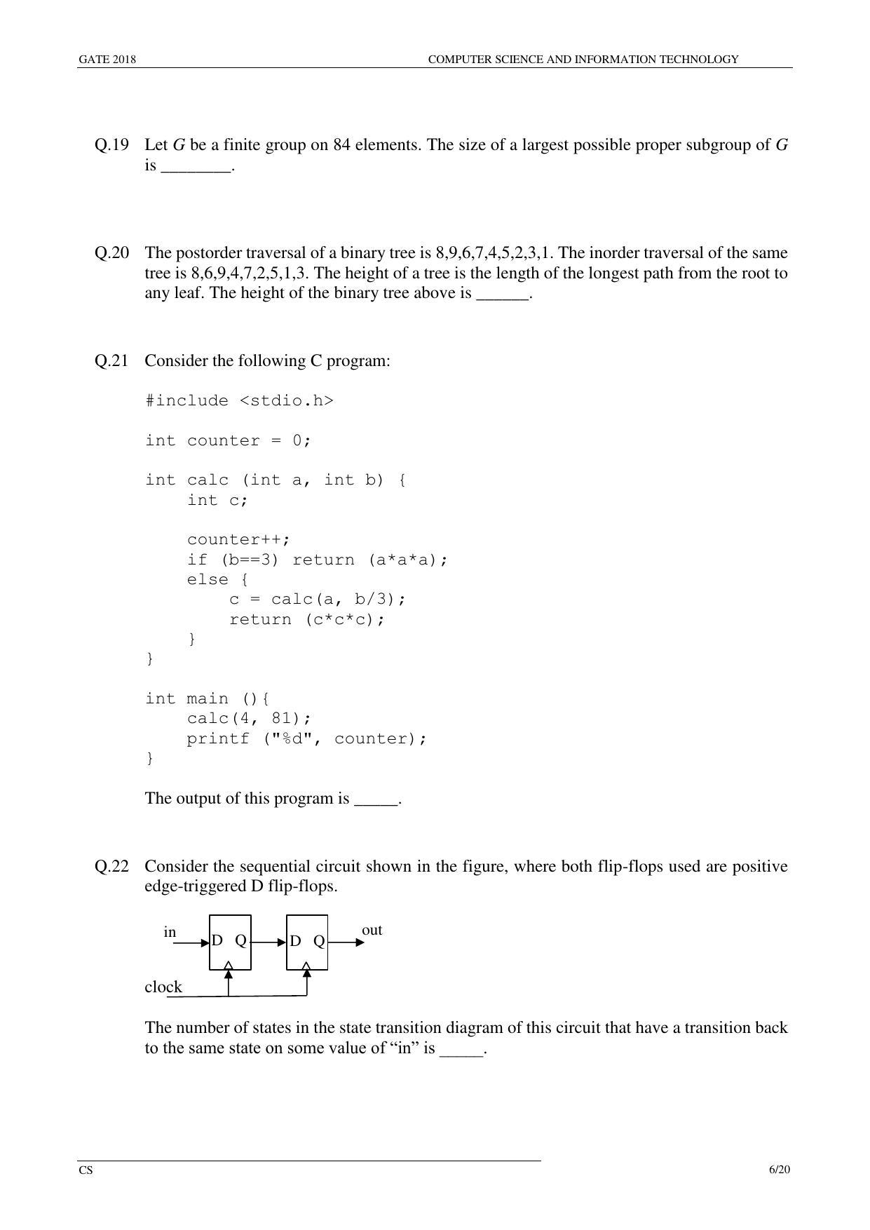 GATE 2018 Computer Science and Information Technology (CS) Question Paper with Answer Key - Page 9