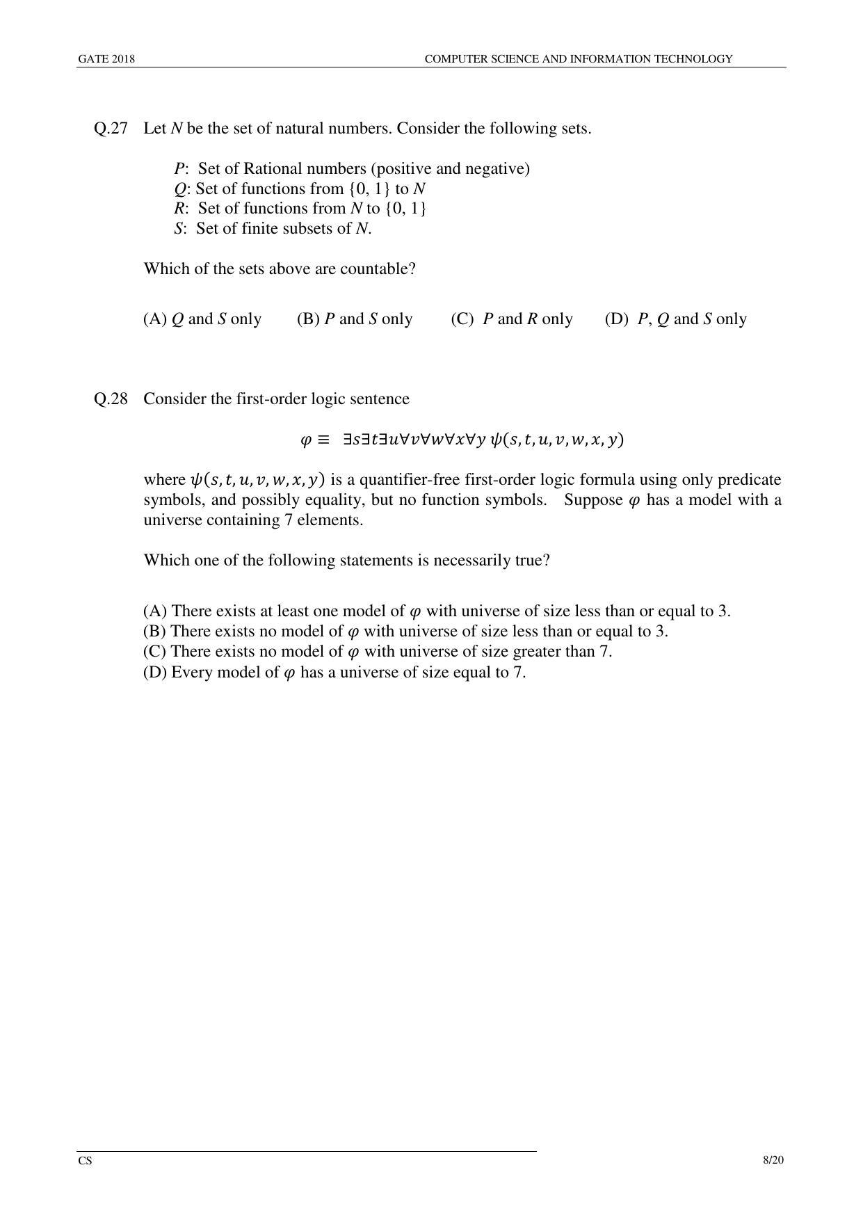GATE 2018 Computer Science and Information Technology (CS) Question Paper with Answer Key - Page 11